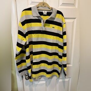 Lacoste Mens Cotton Striped Collar Long Sleeve Polo Shirt Yellow Combo Sz 11/5XL